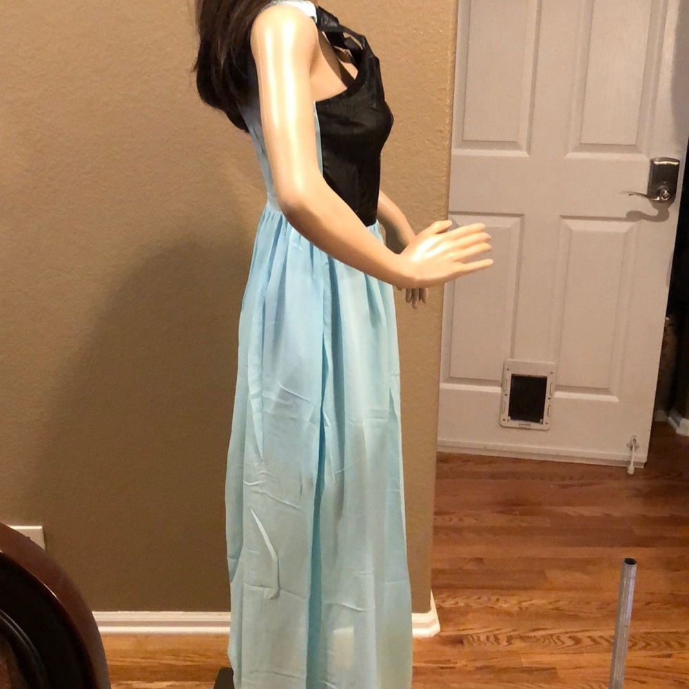 Blue and Black Faux Leather Sleeveless Maxi Dress - Picture 4 of 5
